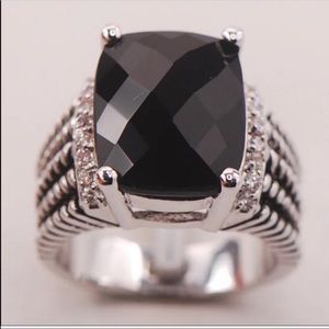 NEW BLACK ONYX STERLING SILVER 925 STATEMENT RING